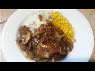 Salisbury Steak with Mashed Potatoes and Sweet Corn...TV Dinner style.