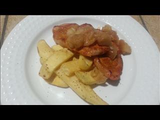 Pork Chops, home-made Applesauce and Steak Fries.