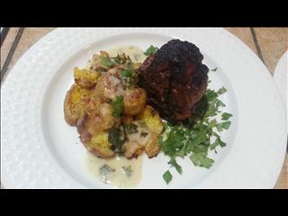 Israeli Grilled Lamb with mint and lemon cream...Soda Potatoes. 