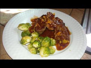 Lamb Pops with fresh Ginger Sauce and Brussel Sprouts.